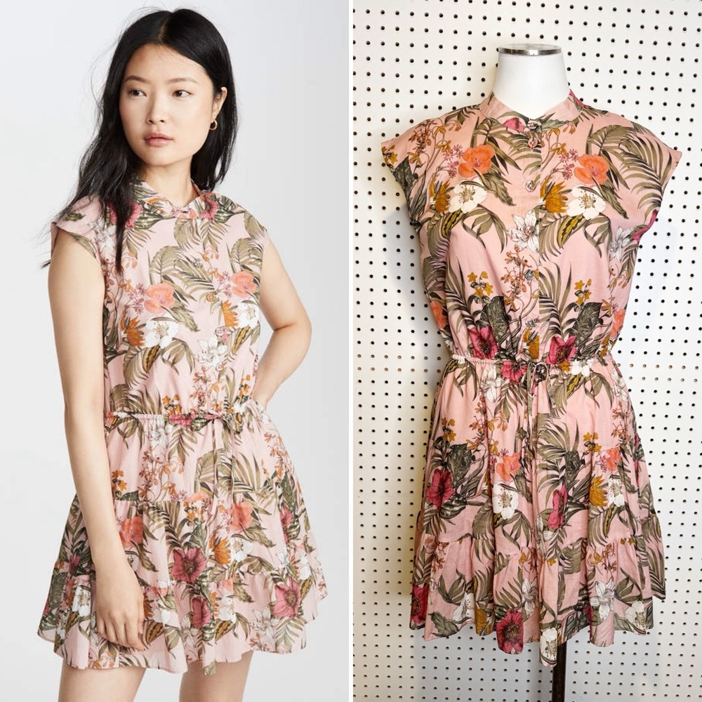 Rebecca Minkoff | Ollie Dress, Light Pink Tropical Floral‎ Leafy Print Sz. S